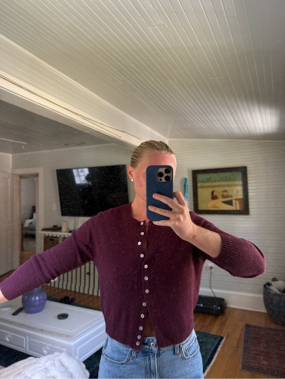 Zara Plum Button-Front Knit Cardigan